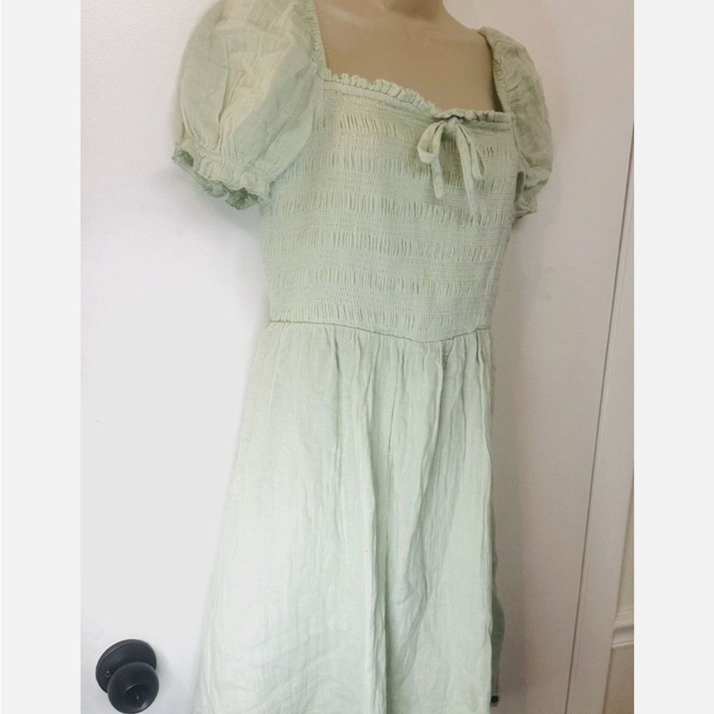 Roxy - HELLO mini again -Light Green Puff Sleeve Dress